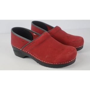 SANITA Red Nubuck Suede Leather Clogs Nursing